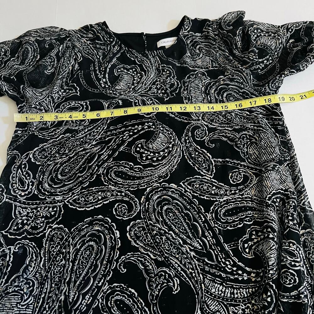 Calvin Klein Paisley Print Long Sleeve A Line Dress Size 6 Black Gray - Picture 6 of 8